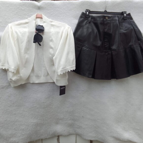 Bundle leather mini skirt, sunglass, trendy cropped cardigan...4 items brand new